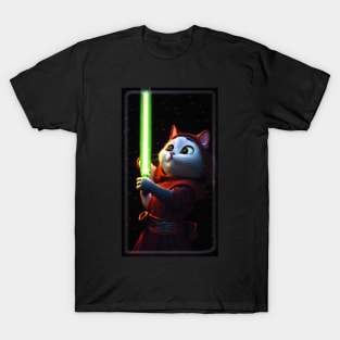 Fun Cat Print ~ AI Art ~ Fantasy Cat ~ Sci-fi Cat ~ Cats with Lightsabers T-Shirt